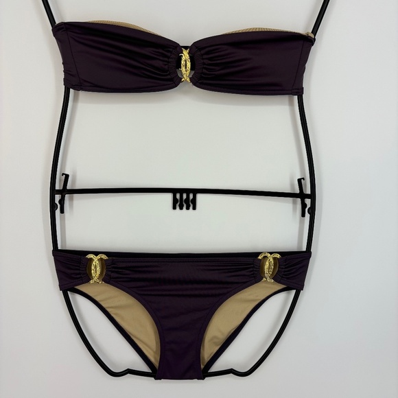Victoria's Secret Womens Small Two Piece Bikini Dusty Purple Gold Metal Accents - Picture 1 of 8